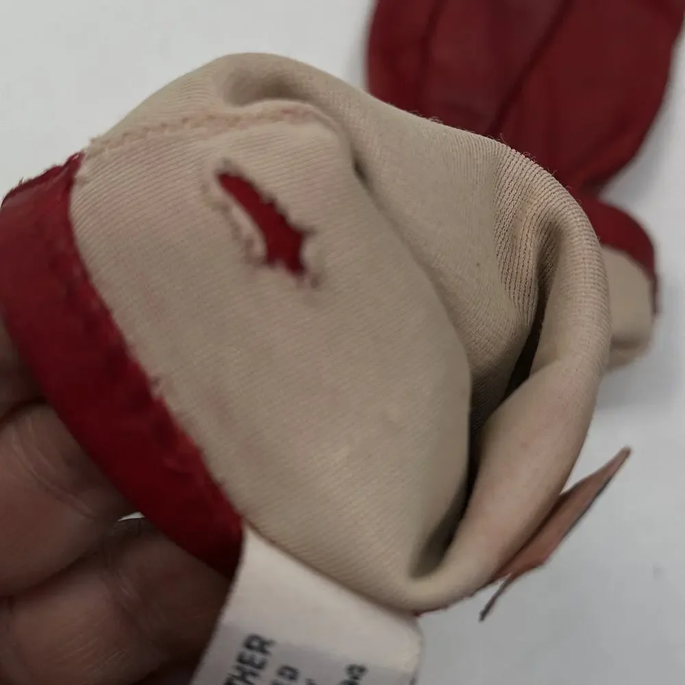 Liz Claiborne Leather Gloves Women 6.5 Lined Logo Red Past Wrist